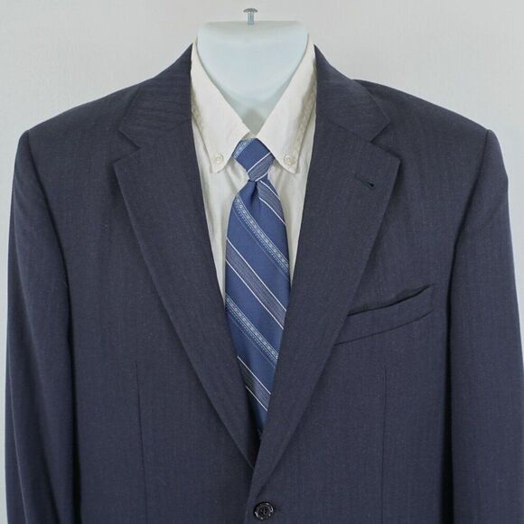 Jos A Bank Tailored Fit Signature Wool Blue Herringbone 42R Blazer / Suit Jacket - Picture 1 of 12